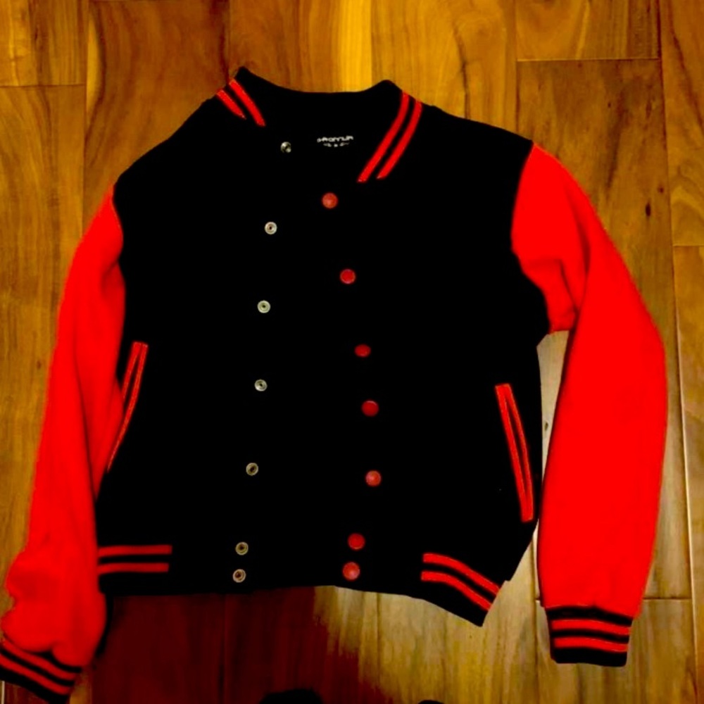 Red black varsity jacket